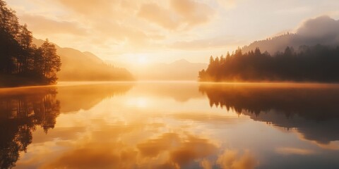 Stunning golden hour at the lake showcases breathtaking reflections and warm hues, creating a magical atmosphere that highlights the serene beauty of the lake during this captivating golden hour.