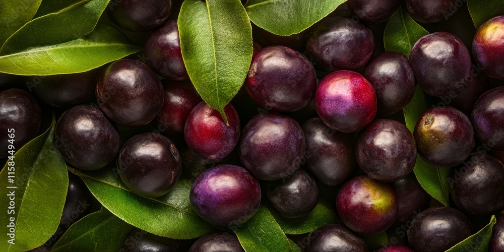 Poster fresh java plum fruit, also known as jamun, showcases its vibrant color and unique flavor. this imag