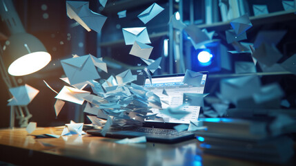 Laptop Surrounded by Email Notifications