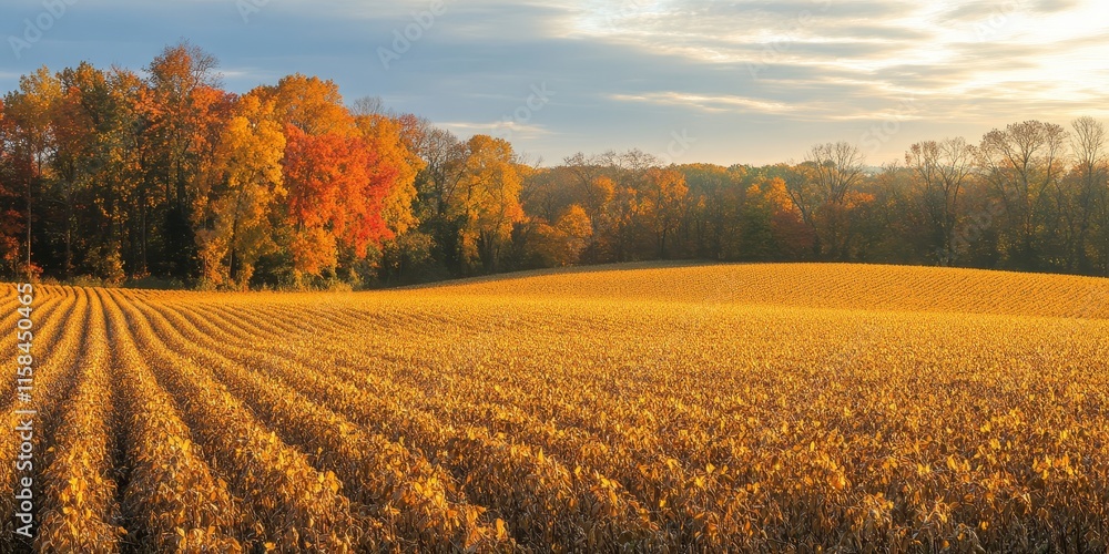 Poster vibrant soybean field showcasing the rich colors of fall, highlighting the beauty of the soybean fie