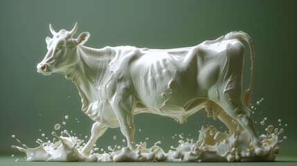 Obraz premium A cow made of liquid milk. isolated on a green background.