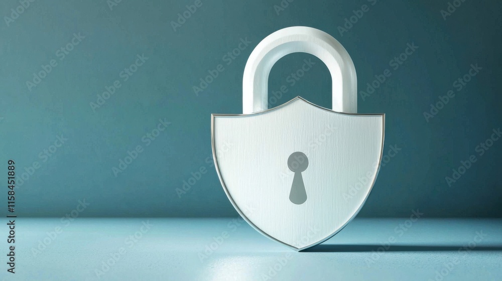 Poster secure lock with shield symbolizing double security in modern design digital environment minimalist 