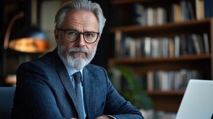 Fototapeta premium Professional male leader in modern office setting focus on phishing protection and cybersecurity strategies