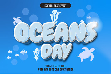 Ocean day editable text effect 3d emboss cartoon