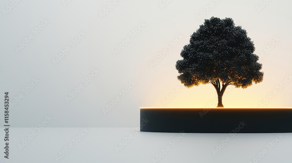 Poster ebony tree abstract background concept. a mesmerizing tree silhouette illuminated by warm light agai