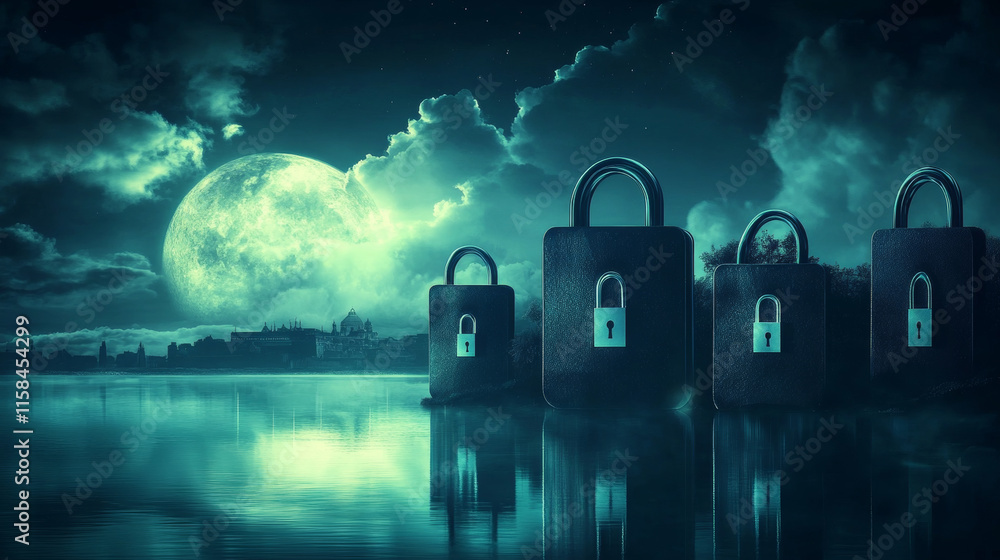 Poster abstract technology cyber security privacy information network concept padlock protection digital ne