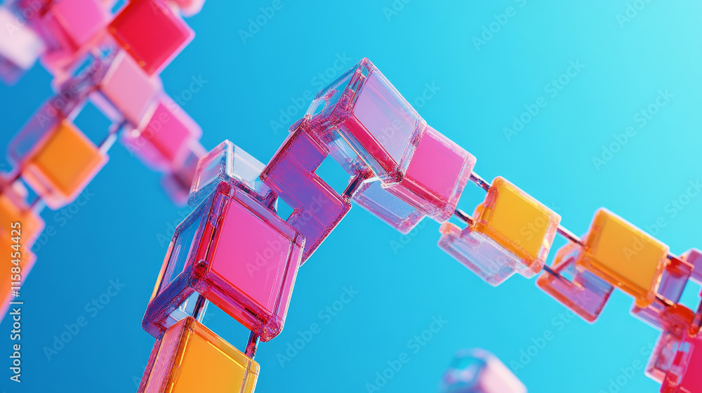 Poster abstract square block chain perspective on blue background digital futuristic modern hi-tech space