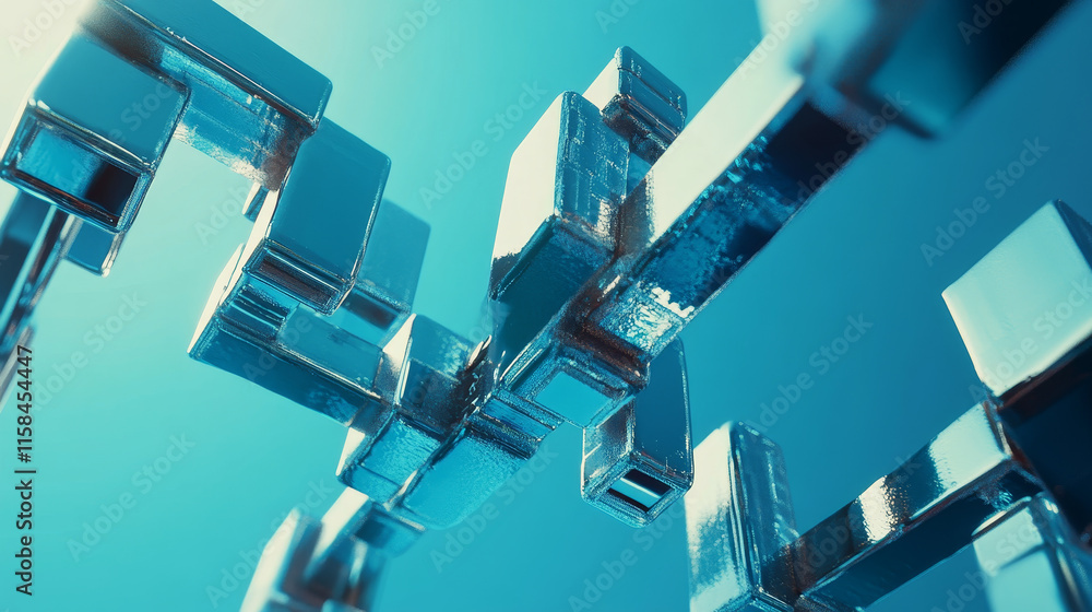 Poster abstract square block chain perspective on blue background digital futuristic modern hi-tech space