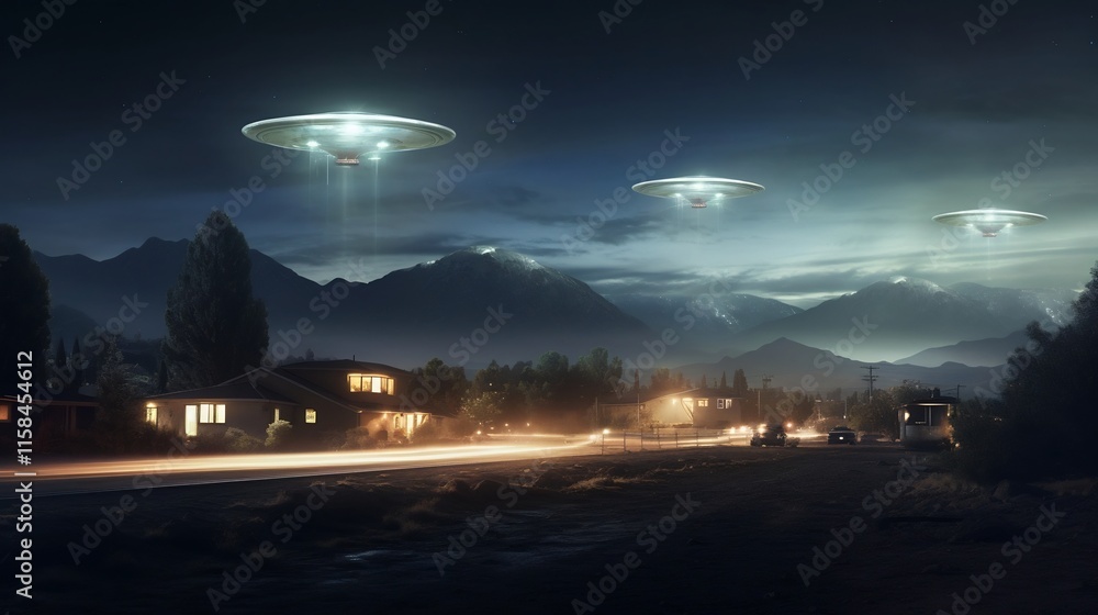 Poster captivating night scene at the mysterious area 51 location featuring an array of glowing lights and 