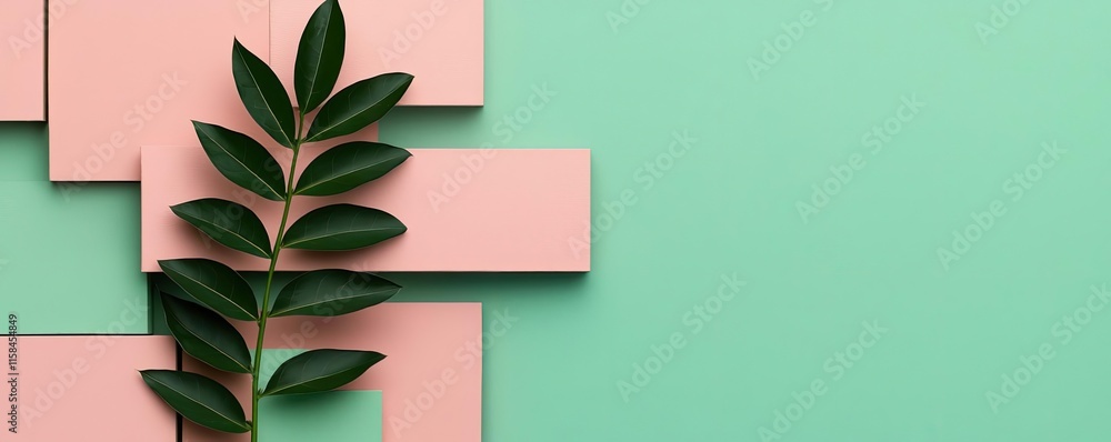 Poster laurel leaves abstract background idea. a minimalistic design featuring a green background and a vib