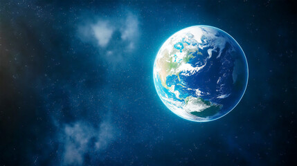 Obraz premium Vivid image of Earth glowing in space, showcasing environmental awareness and global connection with a cosmic perspective.