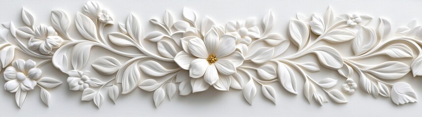 Fototapeta premium Elegant floral stretch ceiling design with white and gold accents