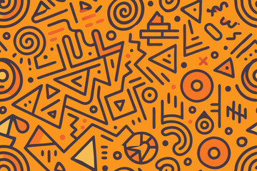 Vibrant hand-drawn doodles forming a seamless pattern of geometric shapes.
