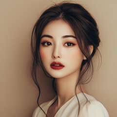 Fototapeta premium Elegant portrait of a young woman studio setting photography soft lighting close-up view beauty and fashion concept