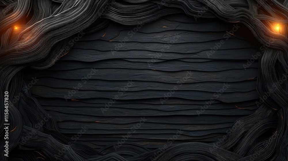 Aufkleber ebony tree abstract background concept. dark textured background with wavy patterns and glowing elem