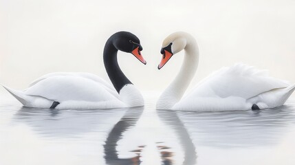 Obraz premium Black necked swans gracefully swimming in a serene lake, showcasing the beauty of black necked swans in their natural habitat at the tranquil waters of the lake.