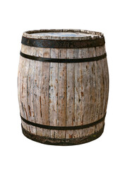 Obraz premium Close-up of an old wooden barrel for making wine or whiskey.