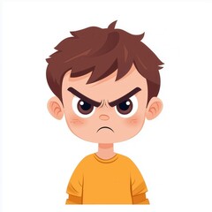 Obraz premium A boy, a white background , an angry expression, a face portrait