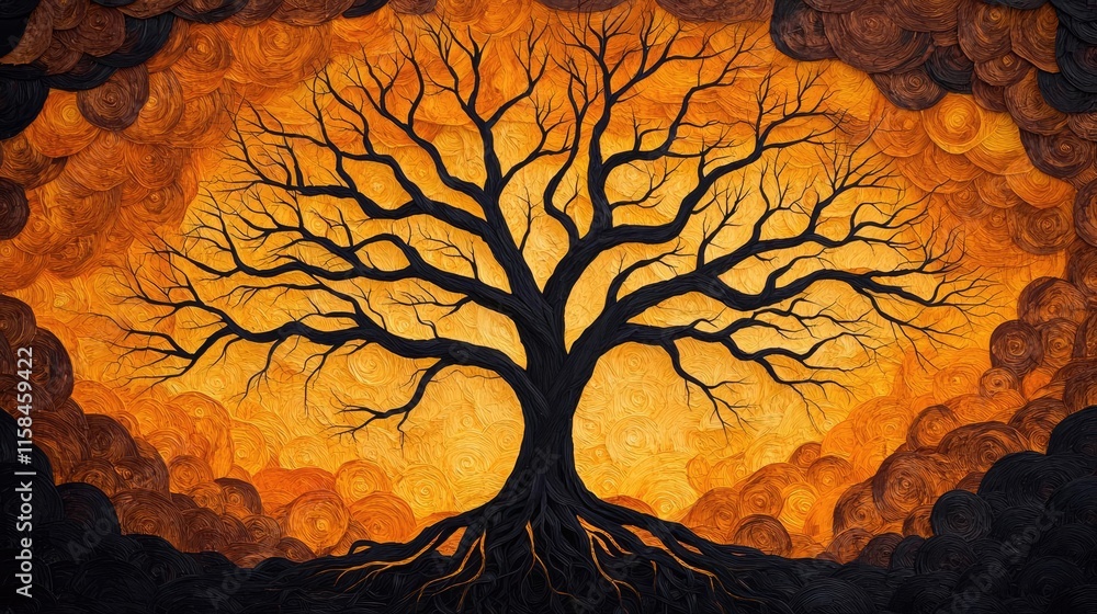 Poster elder tree abstract background concept. an artistic depiction of a tree with intricate branches and 