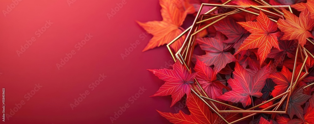 Aufkleber maple leaves abstract background idea. vibrant red autumn leaves arranged in a circular pattern on a