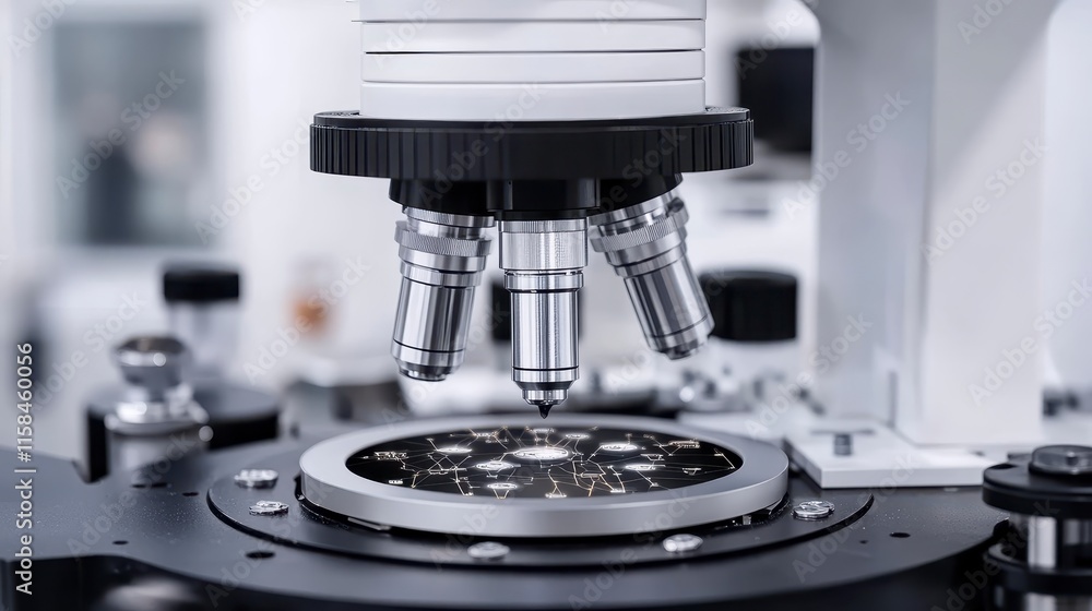 Aufkleber a close-up view of a laboratory microscope focusing on a specimen slide, showcasing precision optics
