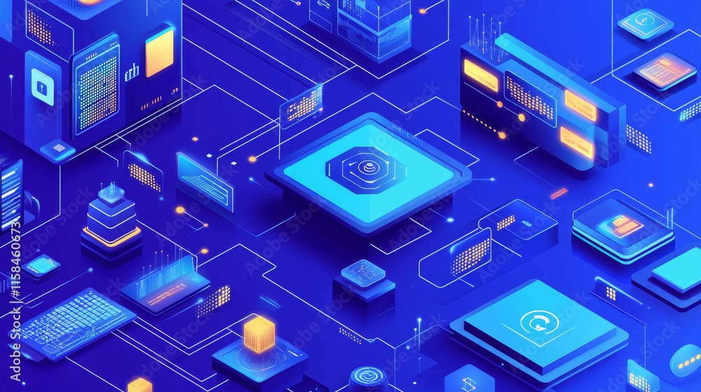 Poster modern abstract network science technology graphic design. on hi tech future blue background network