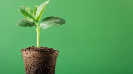 New sprout growing on green background nature close-up fresh mood