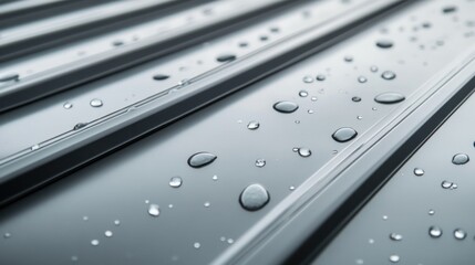 Close up of Gray seam metal roof with water drops