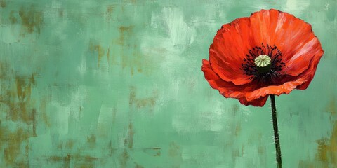 Stunning red poppy isolated on a vibrant green background, showcasing the beauty of the red poppy in a unique way, perfect for highlighting nature s elegance with a bold red poppy element.
