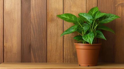 Close-up of cozy potted plants on wooden table in home interior