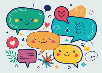 Naklejka premium Whimsical hand-drawn speech bubble designs with creative and colorful doodle elements. 