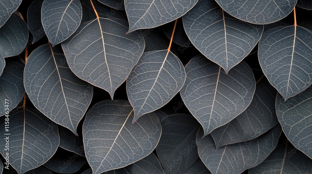 Poster ebony tree abstract background concept. close-up of dark leaves showcasing intricate textures and pa