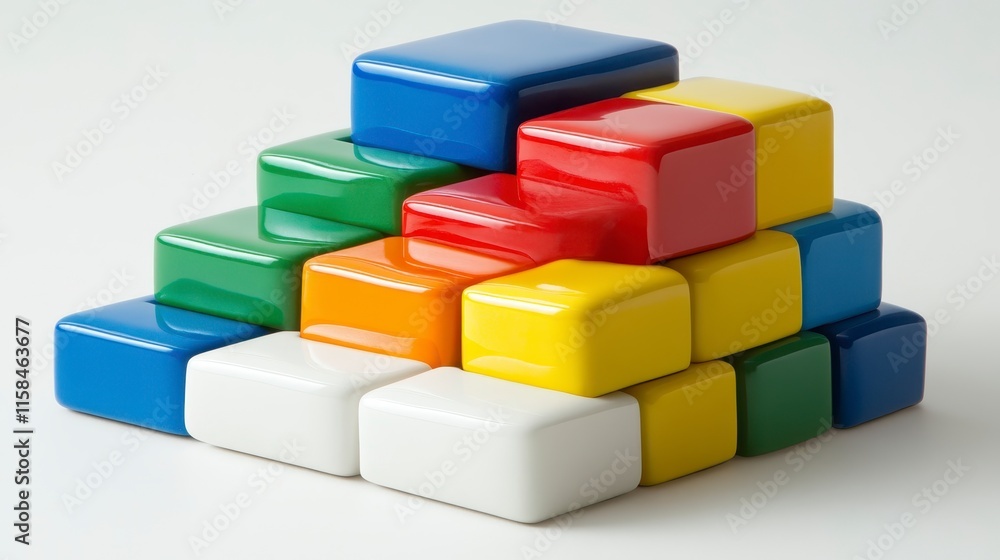 Poster a colorful arrangement of stacked blocks, showcasing various shapes and colors, creating a playful a