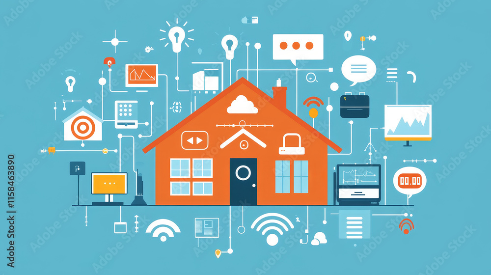 Poster abstract, iot, internet of things, concepts, electronic devices connect or send information to each 