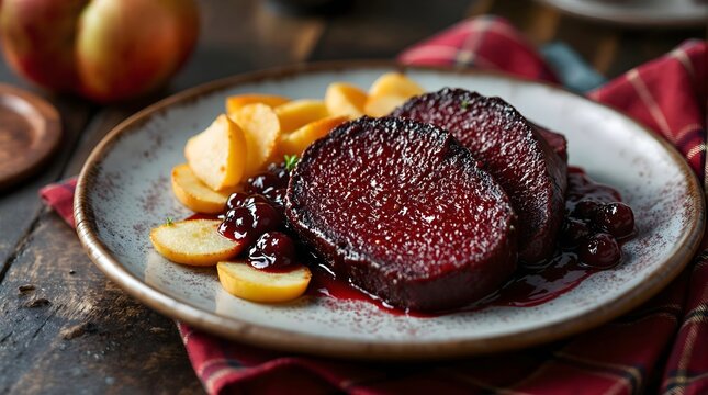 Blodpudding (Blood Pudding) Traditional Norwegian Blood Sausage with Lingonberries (Norwegian Cuisine)