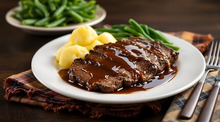 Juicy Løvstek Steak with Gravy and Vegetables (Norwegian Cuisine)