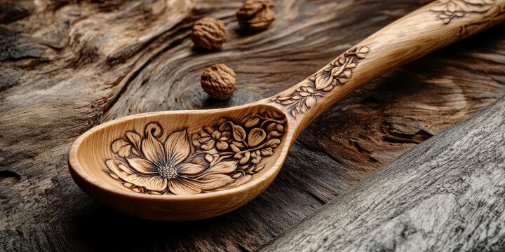 Spoon created through wood burning techniques, a unique woodcraft skill, showcasing the art of pyrography as an engaging hobby for craftsmanship enthusiasts.