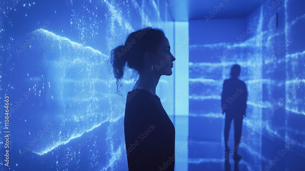 Poster abstract artificial intelligence in futuristic hud interface hologram elements of digital on blue ba