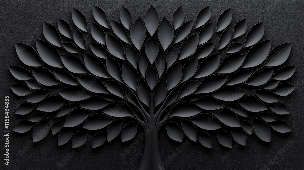 Aufkleber ebony tree abstract background concept. a stylized black tree silhouette with intricate leaf pattern