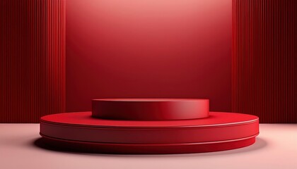 Minimalist Red 3D Podium with Smooth Surfaces for Modern Presentations