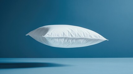 A serene image of a white feather pillow drifting gently in mid-air, representing lightness and the comfort of a restful sleep