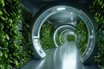Futuristic data center powered by renewable energy, showcasing advanced technology and sustainable design.