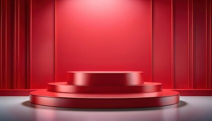 Minimalist Red 3D Podium with Smooth Surfaces for Modern Presentations