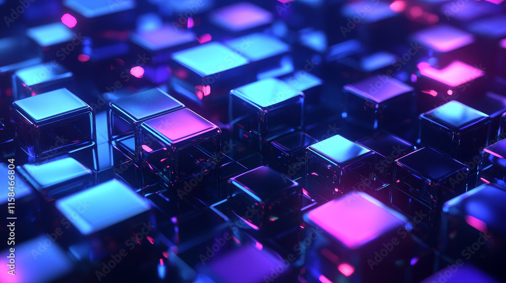 Poster abstract blockchain square digital block connect technology bitcoin becomes digital currency on the 
