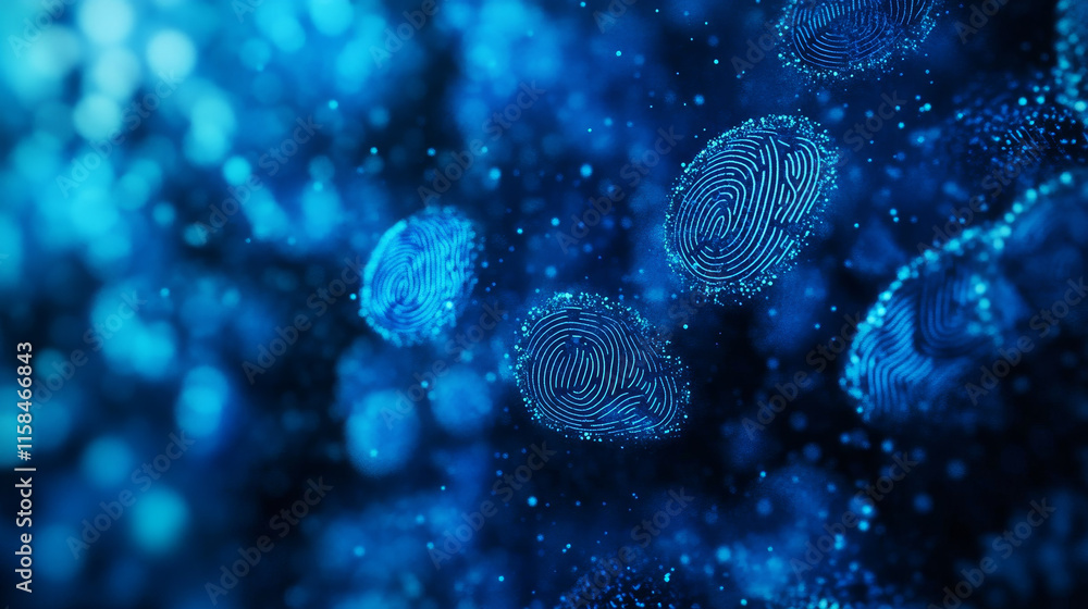 Poster blue abstract image that is futuristic with finger prints icons concept. theft detection prevention 