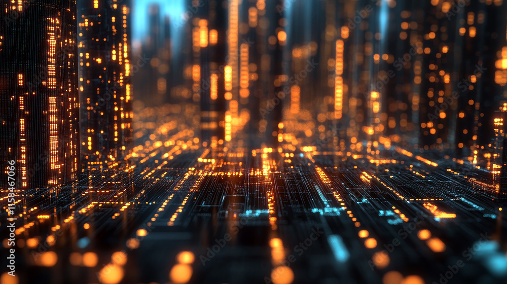 Poster abstract blockchain square digital block connect technology bitcoin becomes digital currency on the 