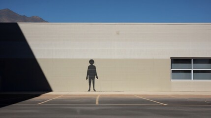 The ominous shadow of an alien figure appears in the windows of a mysterious clandestine building at the highly secretive Area 51 military facility