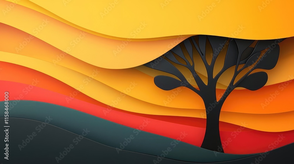 Aufkleber ebony tree abstract background concept. artistic representation of a tree with vibrant waves in oran
