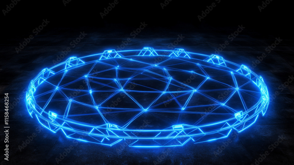 Poster abstract circle digital circuit concept light circle network connection blue digital copy space for 