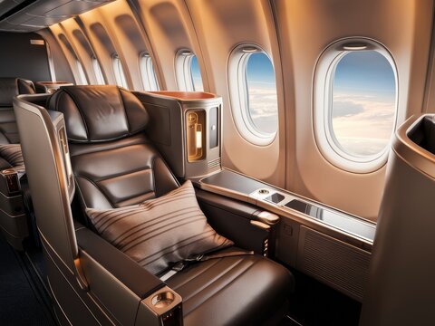 Luxury airline cabin interior with spacious seating and breathtaking views